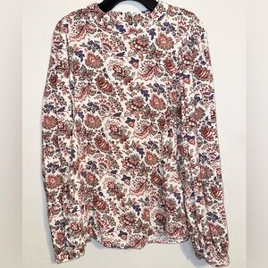 Treasure & Bond Cream Floral Long-Sleeve Top with Rust and Blue Accents